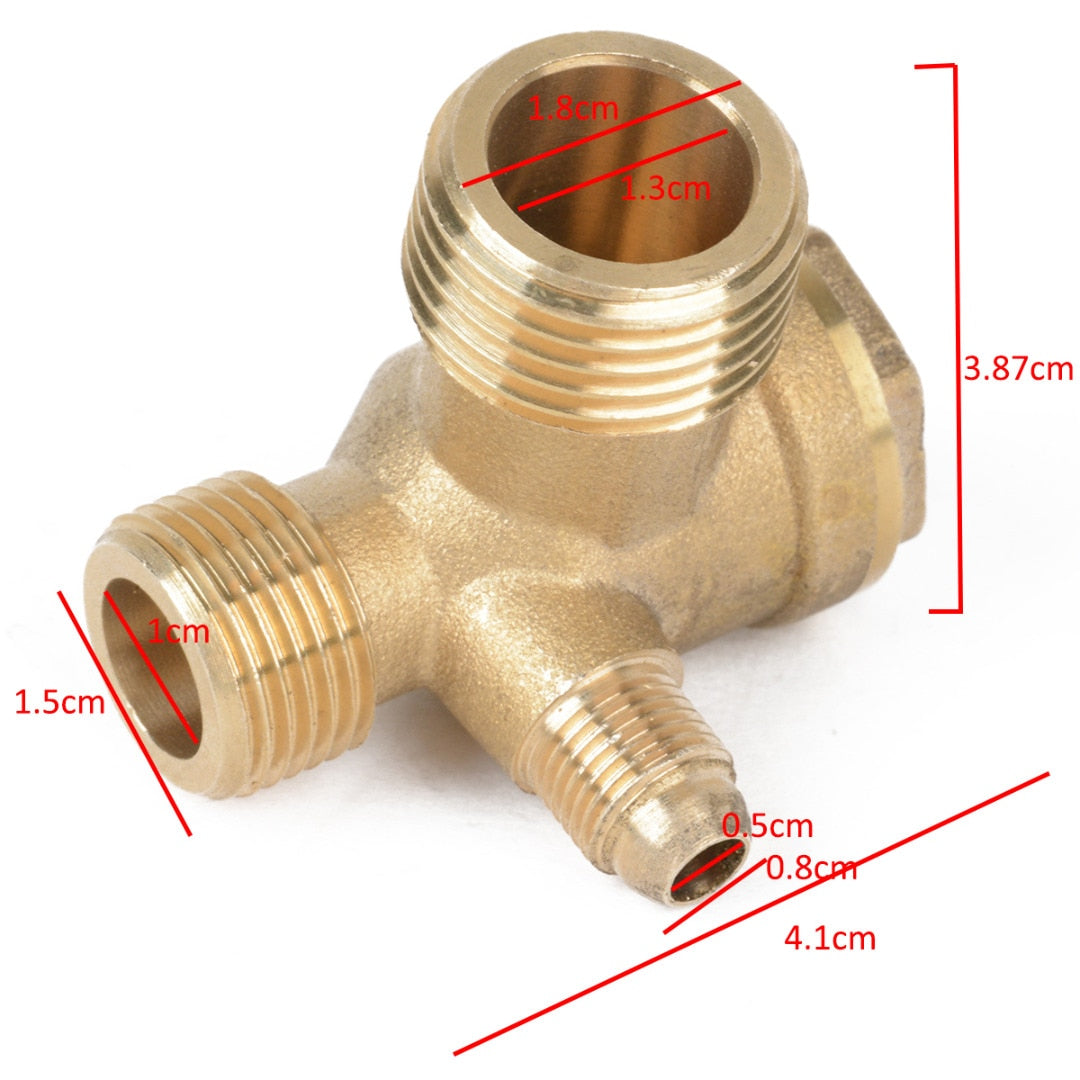 1pc 3-Port Brass Male Threaded Check Valve Connector Cast Iron 4.1cmx3.87cm For Air Compressor