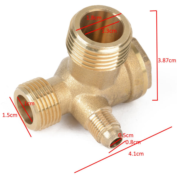 1pc 3-Port Brass Male Threaded Check Valve Connector Cast Iron 4.1cmx3.87cm For Air Compressor